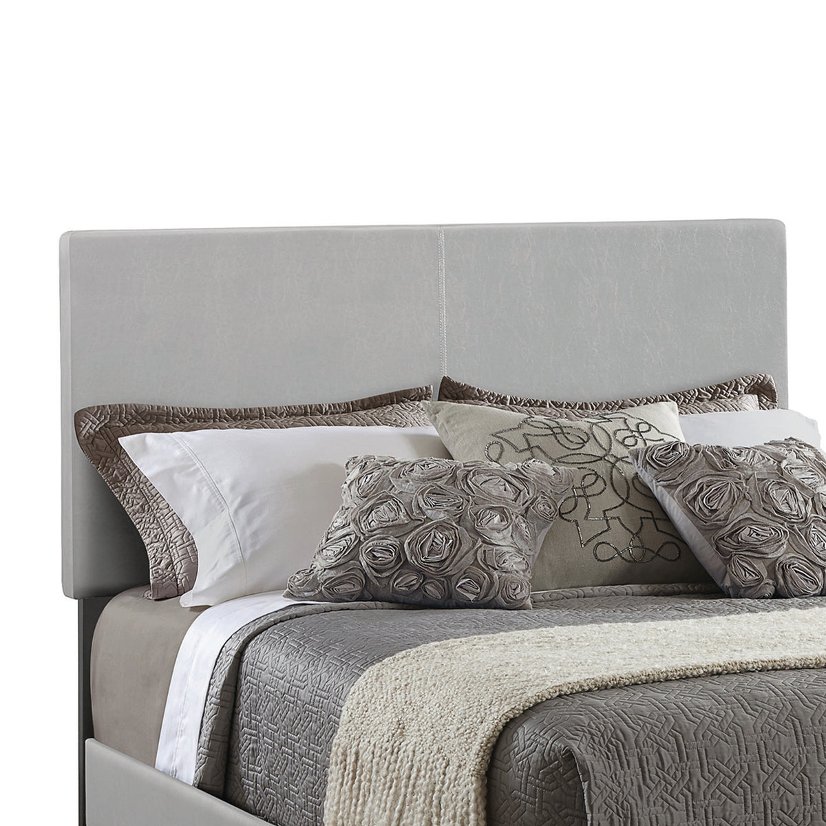 Leather Upholstered California King Size Platform Bed, Gray