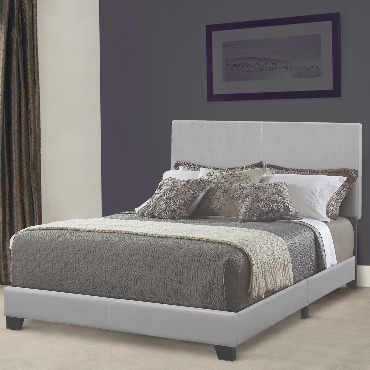 Leather Upholstered California King Size Platform Bed, Gray