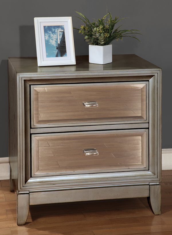 Contemporary Solid Wood Night Stand With Drawers, Silver