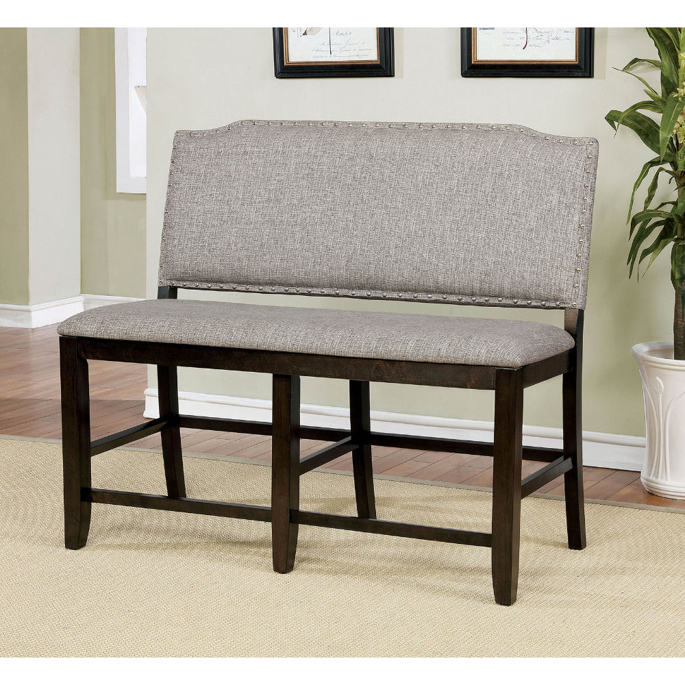 Fabric Upholstered Wooden Counter Height Bench Gray and Brown