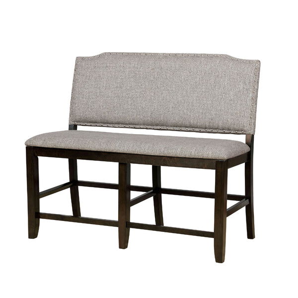 Fabric Upholstered Wooden Counter Height Bench, Gray and Brown