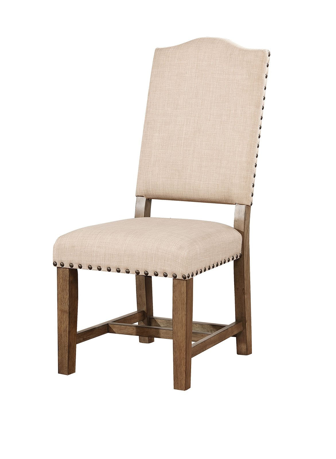 Fabric Upholstered Solid Wood Side Chair, Pack of Two, Beige and Brown - BM183231