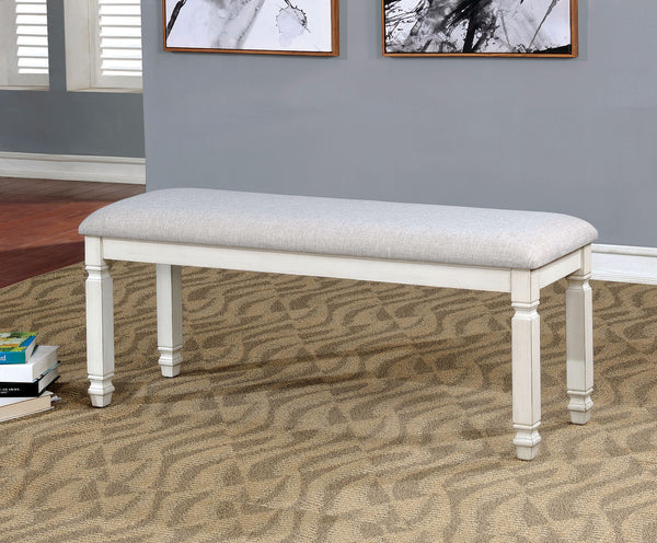 Fabric Upholstered Wooden Bench, White - BM183255