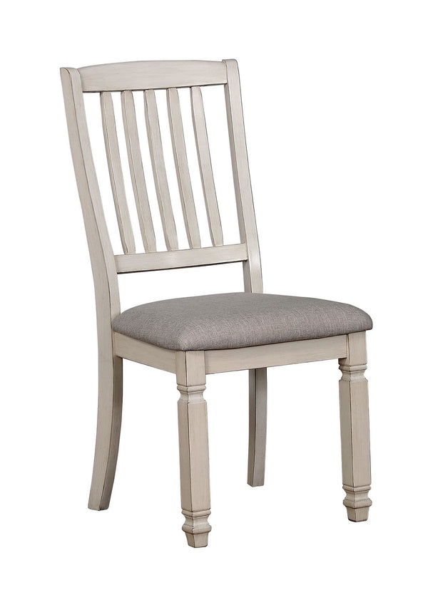 Solid Wood Side Chair With Fabric Padded Seat, Pack of Two, Antique White and Gray - BM183258