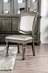 Faux Leather Upholstered Solid Wood Side Chair, Pack of Two, Silver and Gray
