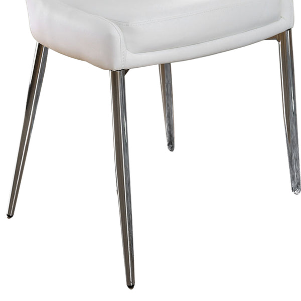 Leatherette Upholstered Metal Side Chair with Tapered Legs, Pack of Two, White and Silver - BM183312