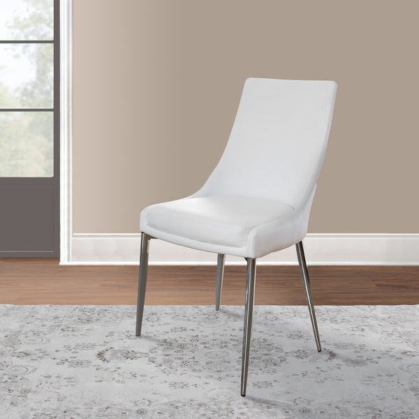 Leatherette Upholstered Metal Side Chair with Tapered Legs, Pack of Two, White and Silver - BM183312