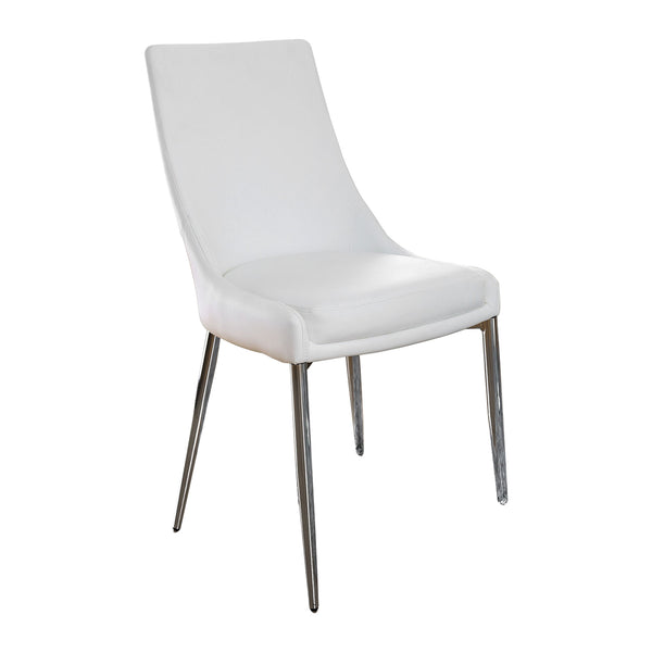 Leatherette Upholstered Metal Side Chair with Tapered Legs, Pack of Two, White and Silver - BM183312