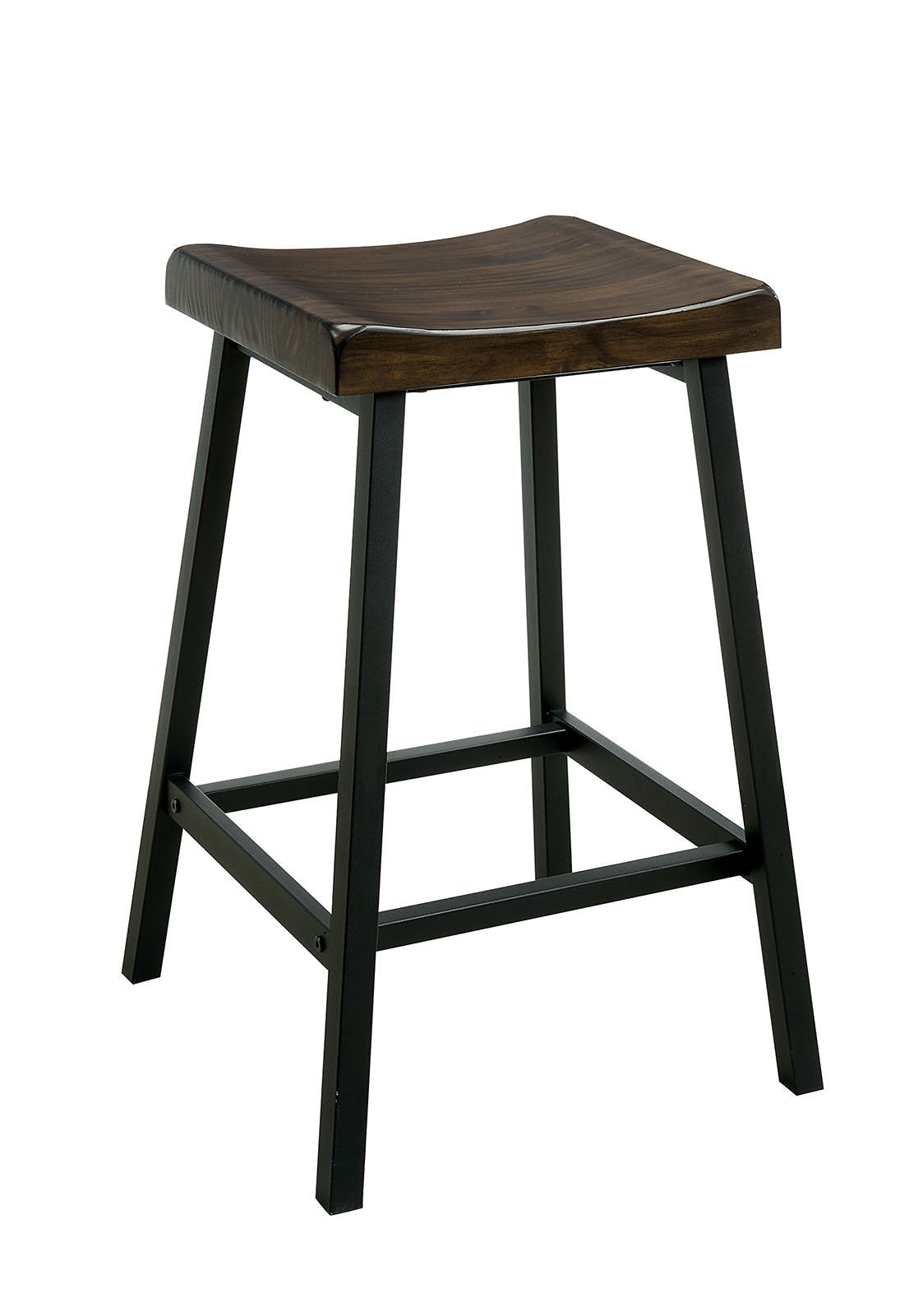 Wooden Counter Height Stool with Metal Legs, Pack Of Two, Black and Brown - BM183599