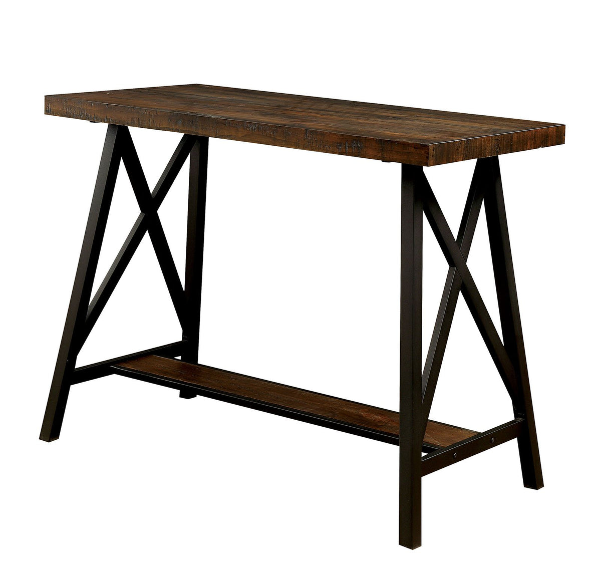 Wooden Counter Height Table With Angled Metal Legs, Black And Brown - BM183600