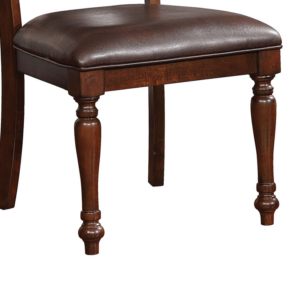 Wooden Side Chair with Leatherette Cushioned Seating, Brown, Set of 2 - BM183612