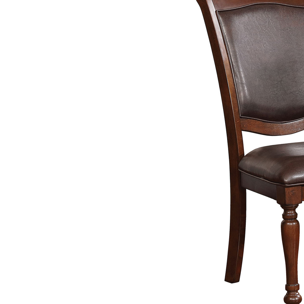 Wooden Side Chair with Leatherette Cushioned Seating, Brown, Set of 2 - BM183612