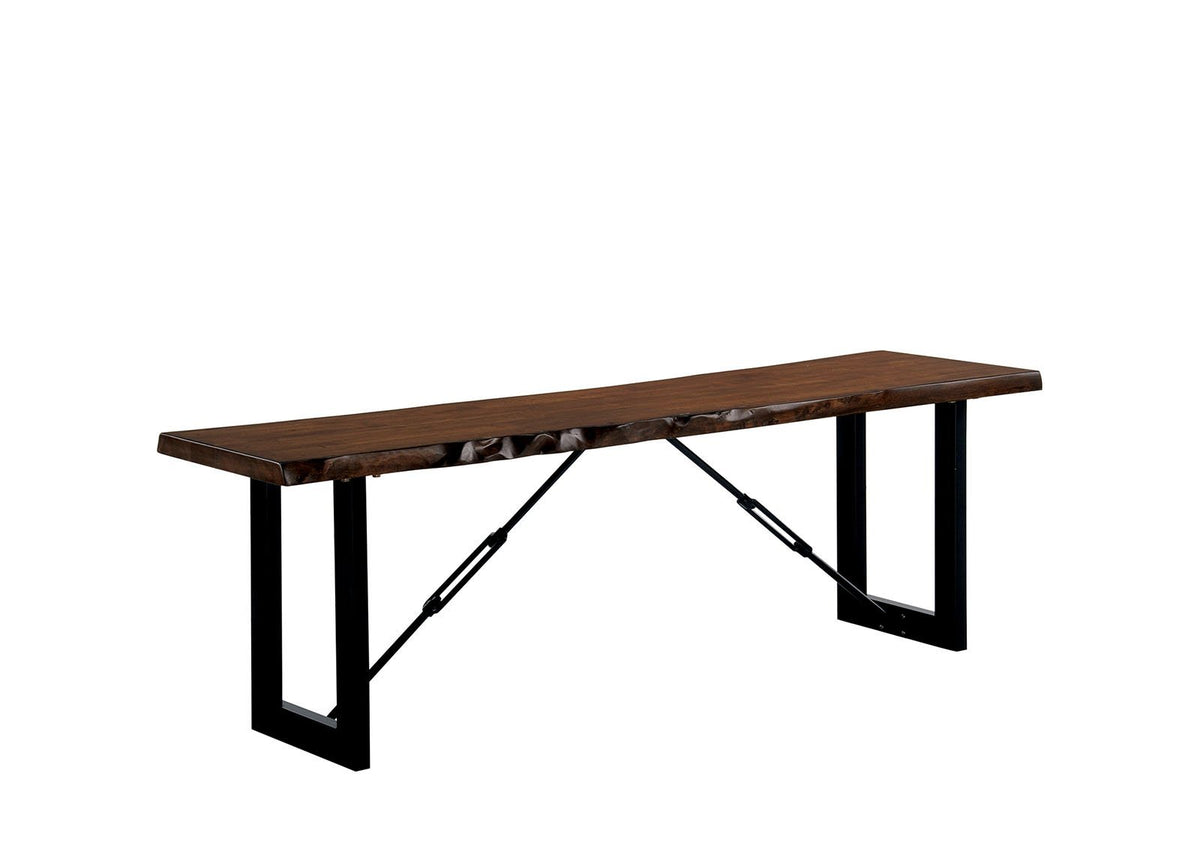 Rectangular Metal Frame Bench with Wooden Seat, Black and Brown