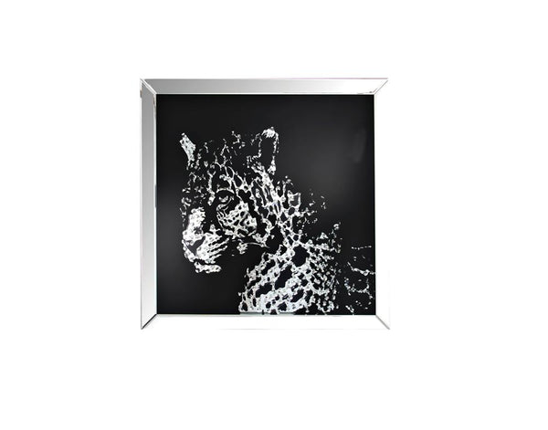 32'' Leopard Design Wall Decor with Faux Crystal Inlay, Silver - BM184757