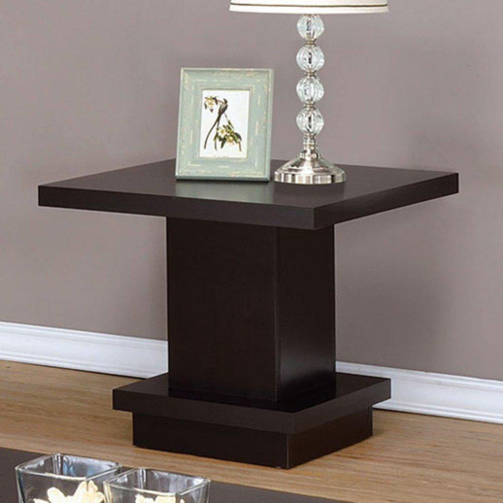 Contemporary End Table With Pedestal Base, Cappuccino Brown- BM184934