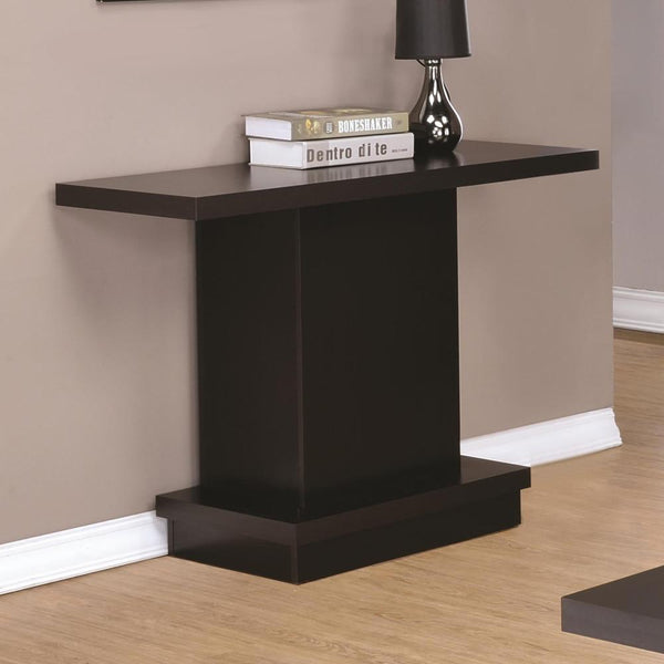 Contemporary Sofa Table With Pedestal Base, Cappuccino Brown