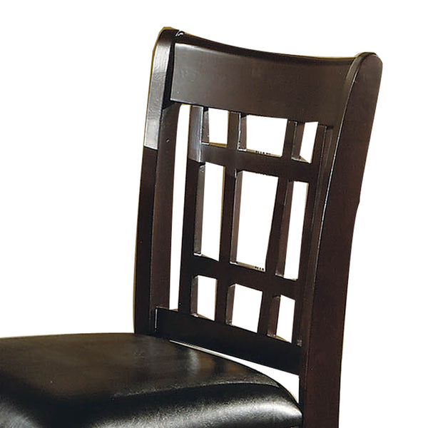 Lattice Back 24" Wooden Counter Height Chair with Leatherette Seat, Set of 2, Brown and Black