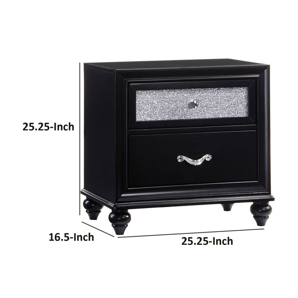 Two Drawers Wooden Night Stand with Acrylic Drawer Front, Black