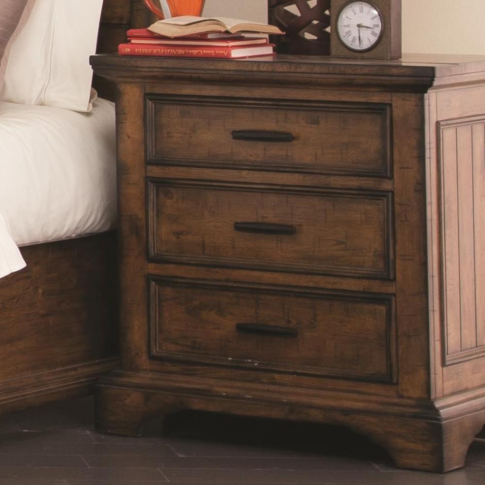 Wooden Nightstand with 3 Drawers with Bracket Leg Support, Brown