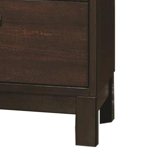 Wooden Nightstand with Two Drawers and Metal Bar Handles, Brown - BM185321