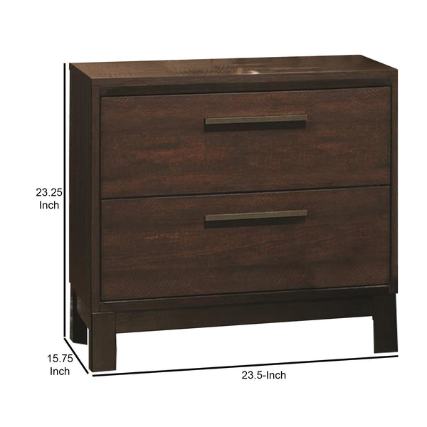 Wooden Nightstand with Two Drawers and Metal Bar Handles, Brown - BM185321