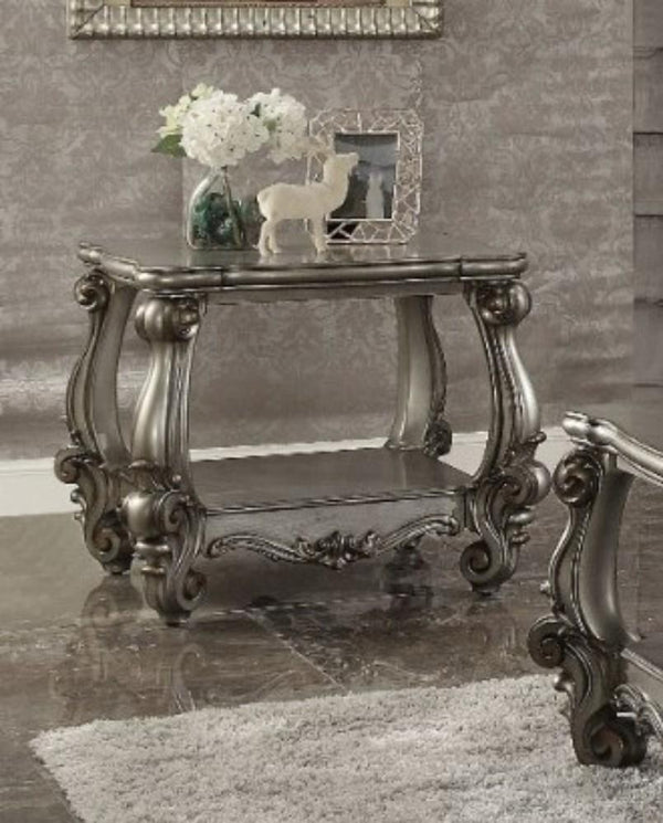 BM185331 Square Shape Wooden End Table With Bottom Shelf, Antique Gray