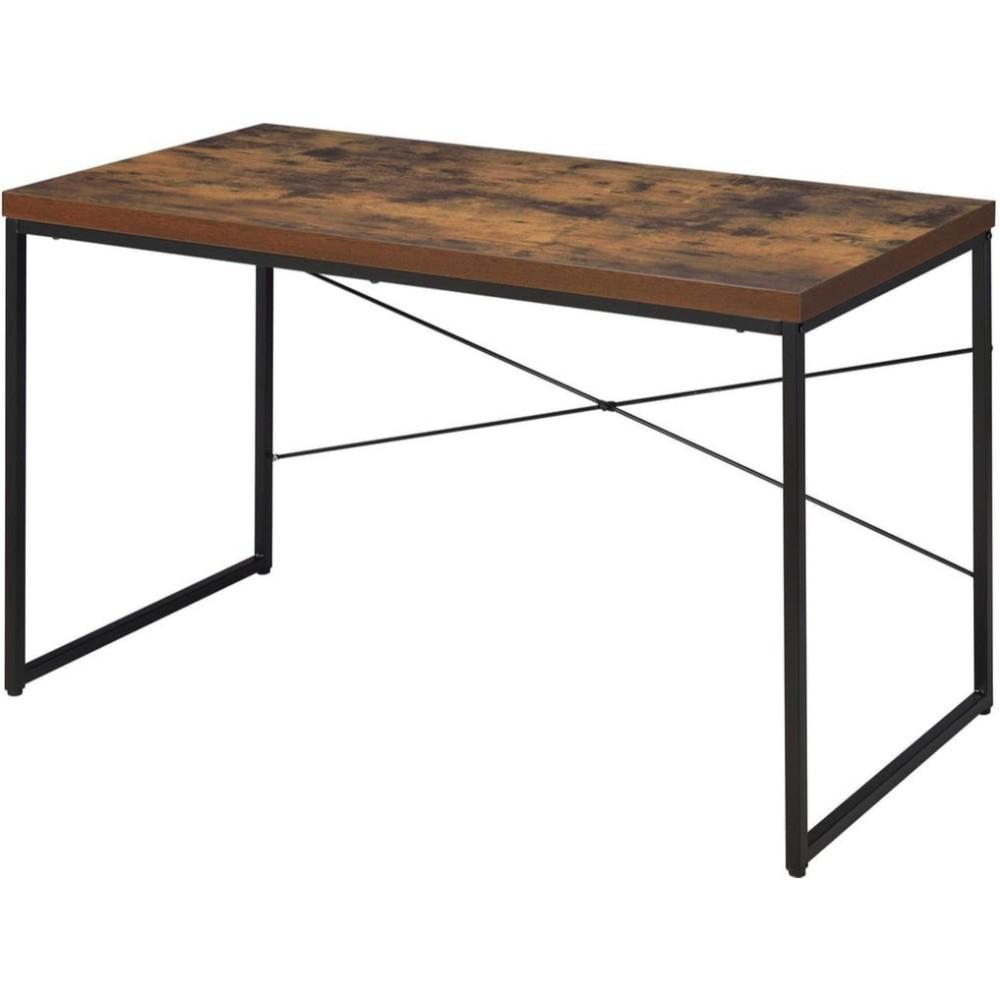 BM185352 Rectangular Wooden Desk With Metal Base, Weathered Oak Brown And Black