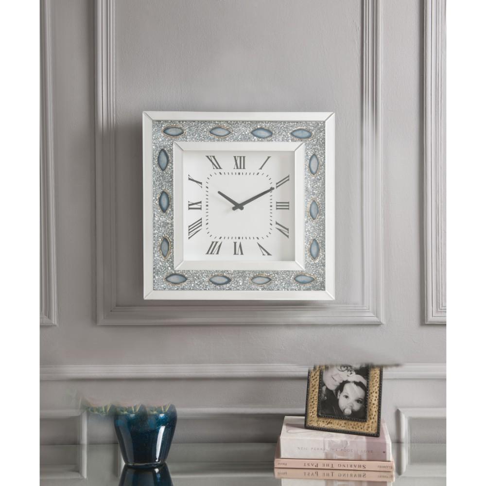 benzara Square Shaped Wall Clock with Faux Agate Stones Silver - BM185417