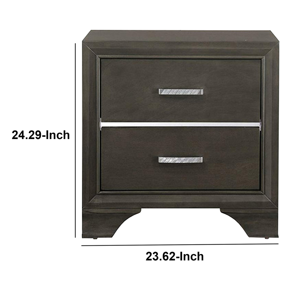 BM185456 Wooden Two Drawer Nightstand With Bracket Legs, Gray