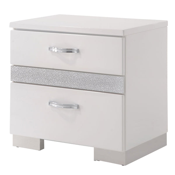 BM185468 Nightstand With Three Center Metal Glide Drawers In White Gloss Finish