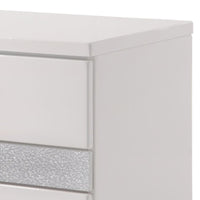 BM185468 Nightstand With Three Center Metal Glide Drawers In White Gloss Finish