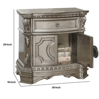 BM185481 Wood Top Nightstand With One Drawer And Two Door Shelf, Antique Champagne