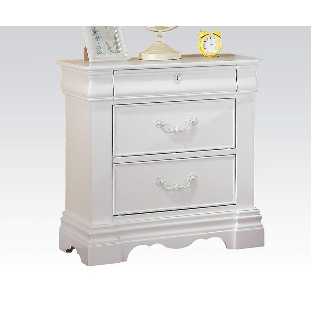 2 Drawer Wooden Nightstand with Hanging Pulls and Bracket Feet, White - BM185494