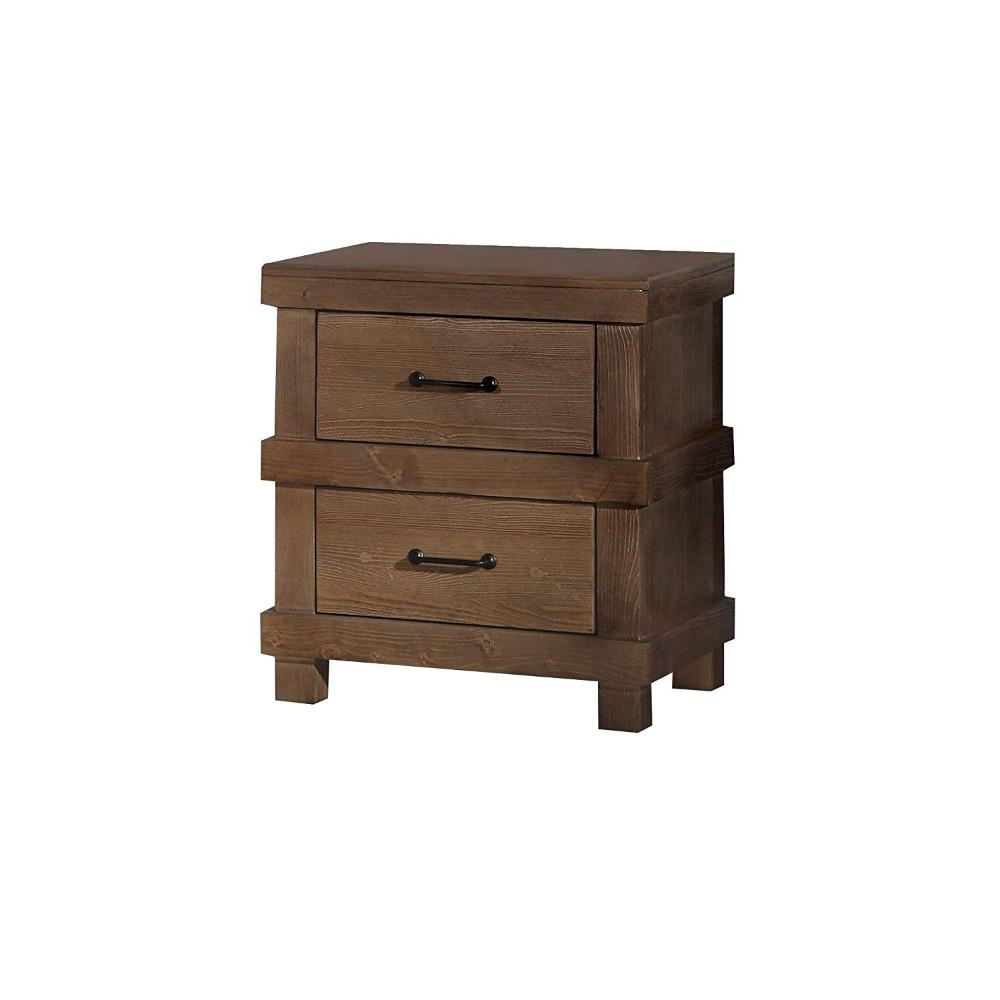 BM185505 Two Drawer Nightstand With Metal Handle, Antique Oak