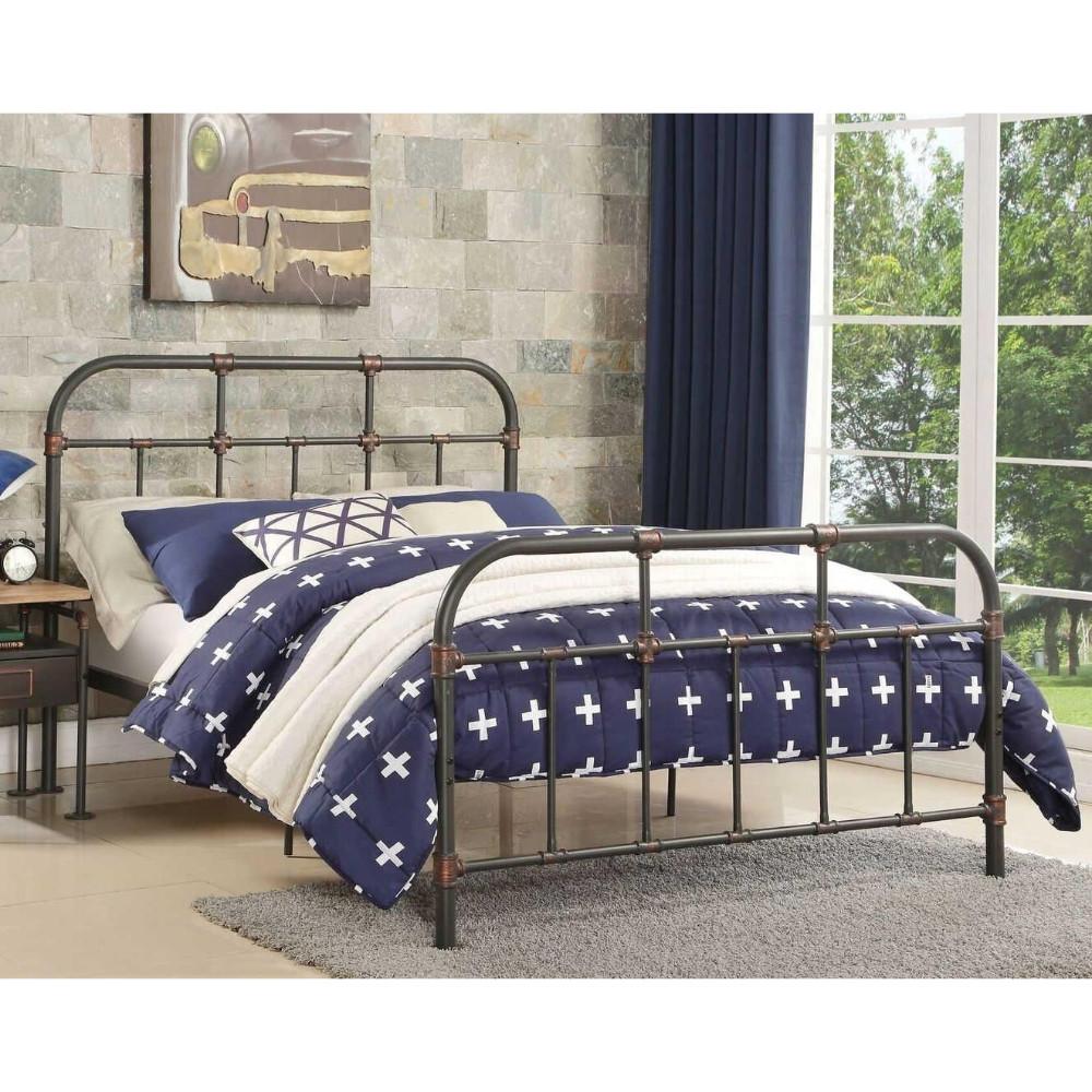Industrial Pipe Detailed Metal Full Size Bed, Sandy Gray - BM185510