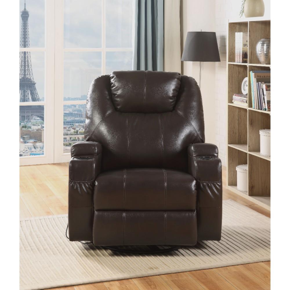 BM185599 Contemporary Polyurethane Upholstered Metal Rocker Recliner with Swivel, Brown