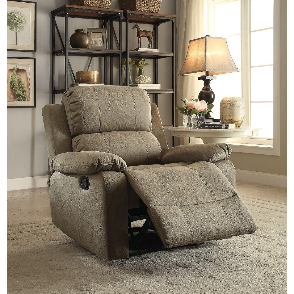 BM185603 Contemporary Microfiber Upholstered Metal Recliner with Pillow Top, Brown