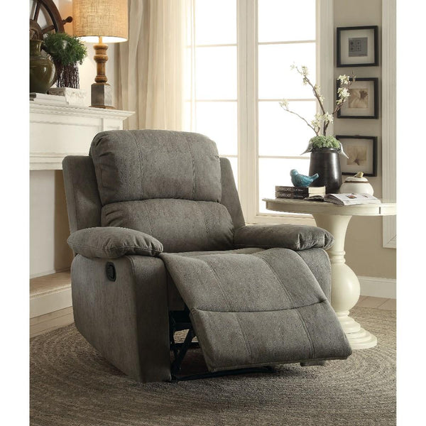 BM185604 Contemporary Microfiber Upholstered Metal Recliner with Pillow Top, Gray