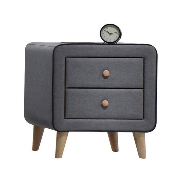 BM185687 Transitional Style Wood and Fabric Upholstery Nightstand with 2 Drawers, Gray