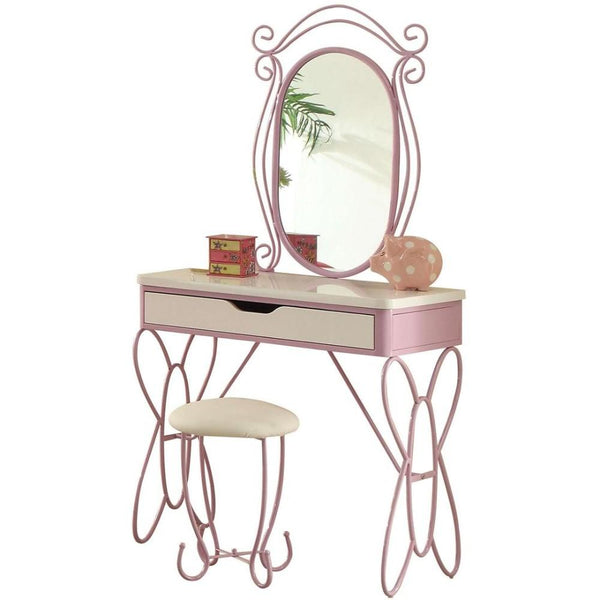 BM185706 Contemporary Style Metal and Wood Vanity Set, White and Purple