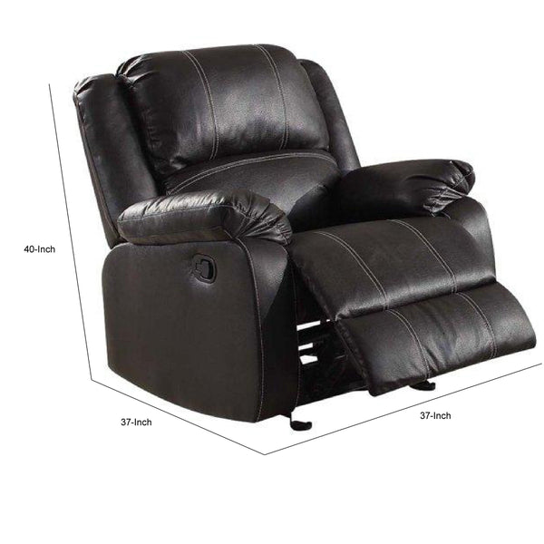 BM185728 Metal and Leatherette Rocker Recliner with Cushioned Armrests, Black