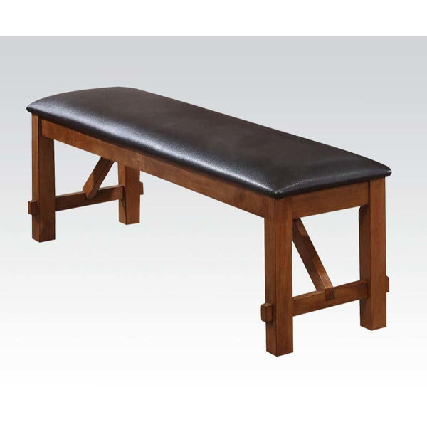 Leatherette Rectangular Shaped Bench with Block Legs, Black and Brown - BM185755