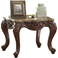 Marble Top End Table With Motif Engraved Cabriole Legs, Brown - BM185779