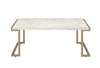 Faux Marble Top Coffee Table With Metal Base, White And Gold - BM185797