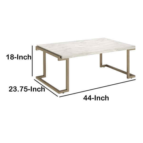 Faux Marble Top Coffee Table With Metal Base, White And Gold - BM185797