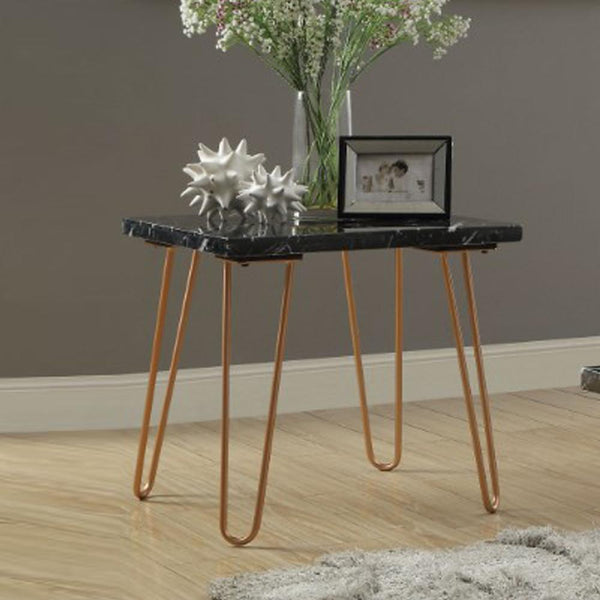 BM185820 Black Marble Top End Table With Metal Hairpin Style Legs In Gold