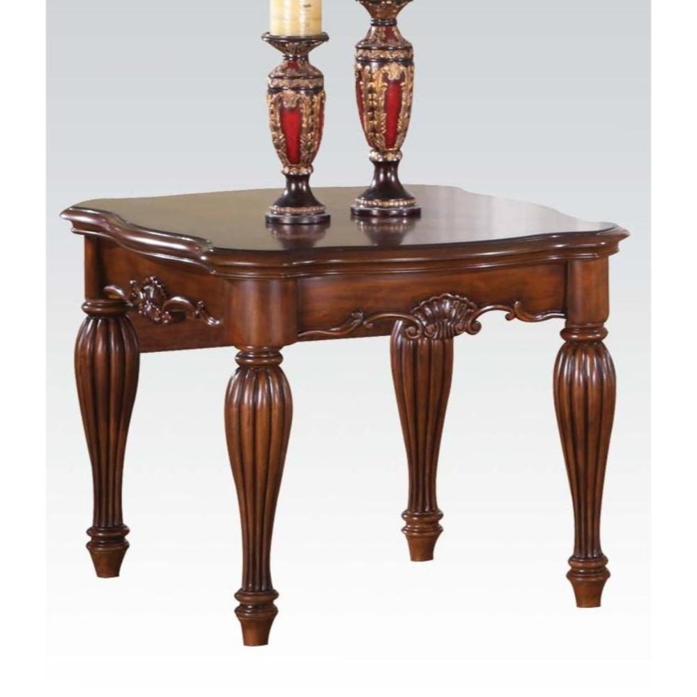 BM185843 Wooden End Table with Carved Details, Cherry Brown