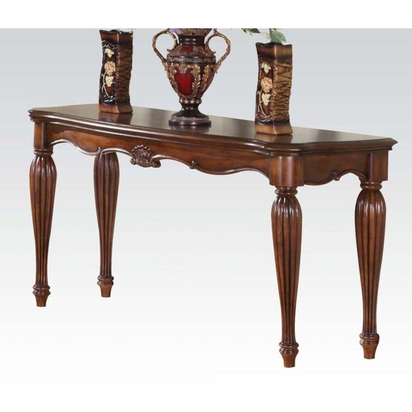 BM185844 Wooden Sofa Table with Carved Details, Cherry Brown