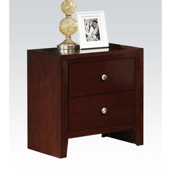 BM185856 Wooden Nightstand with Two Storage Drawers, Cherry Brown