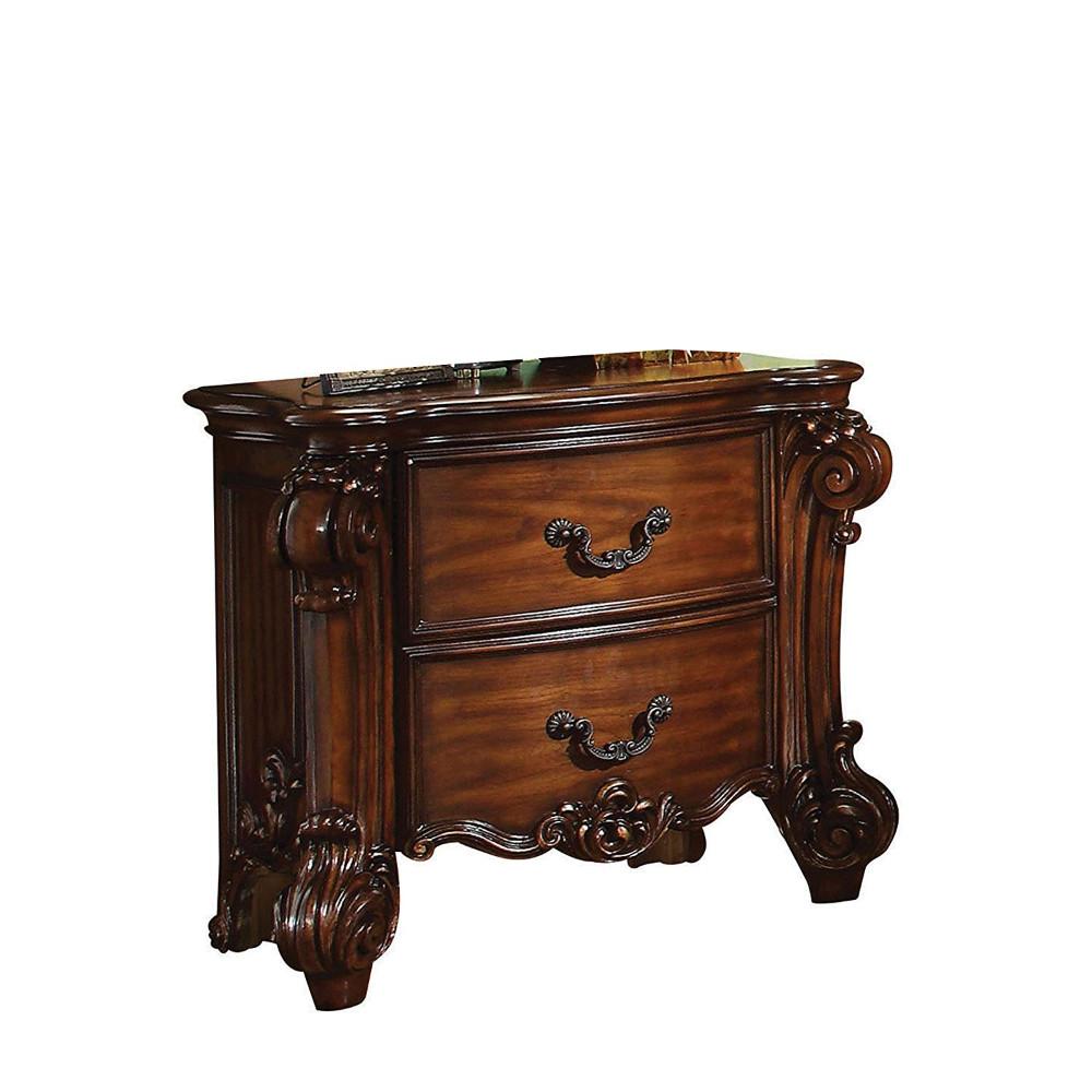 BM185885 Traditional Style Wooden Nightstand with Two Drawers, Cherry Brown